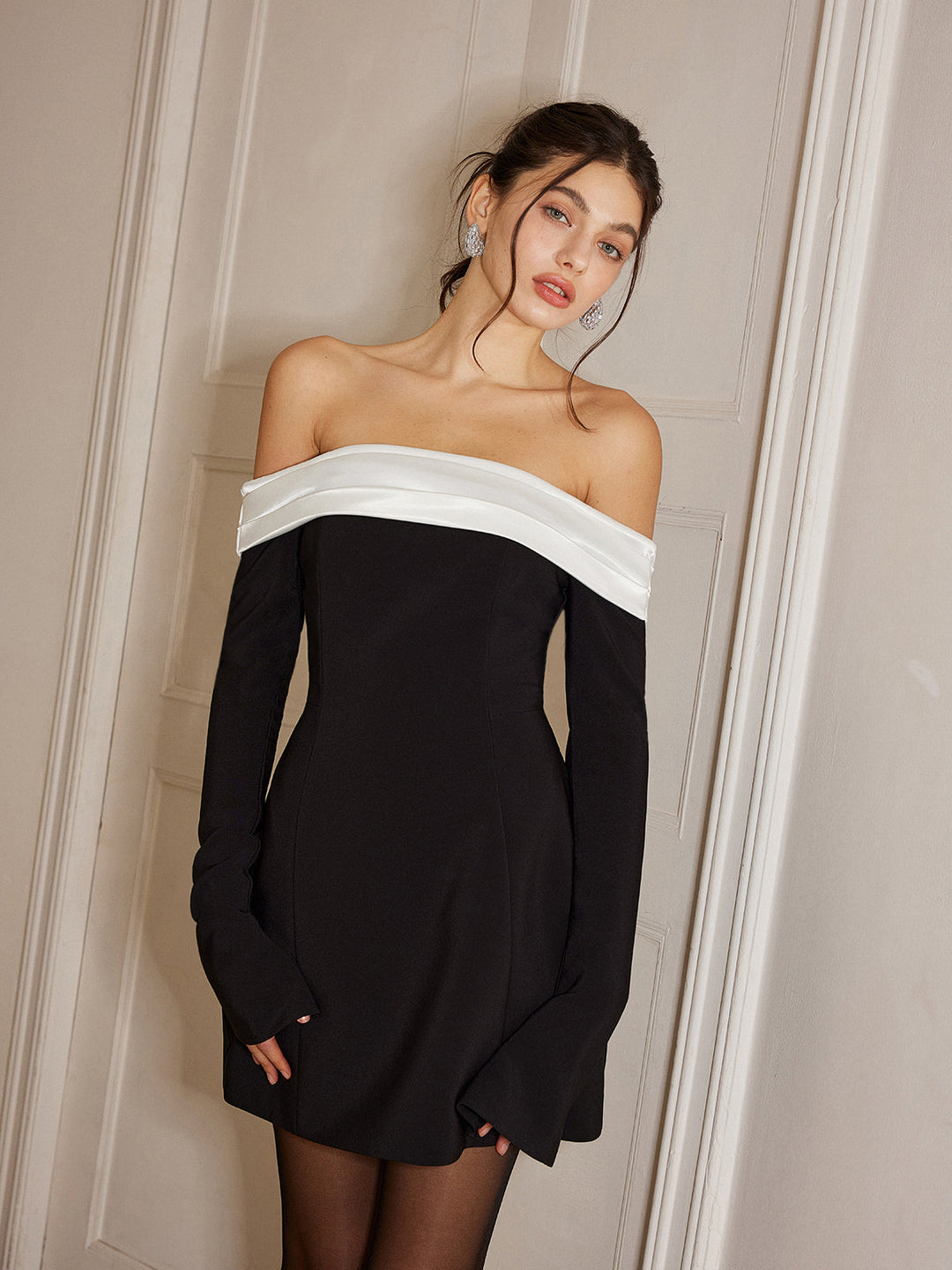 Color Block Off-Shoulder Bell Sleeve Dress  Liora Lane Boutique Dresses