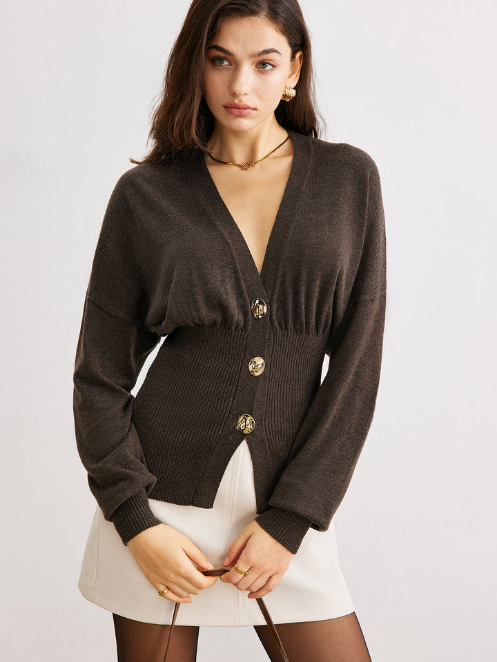 Wool-Blend Cinched Button Knit Outerwear  Liora Lane Boutique Knit Outerwear Dark Brown / XL 99.99