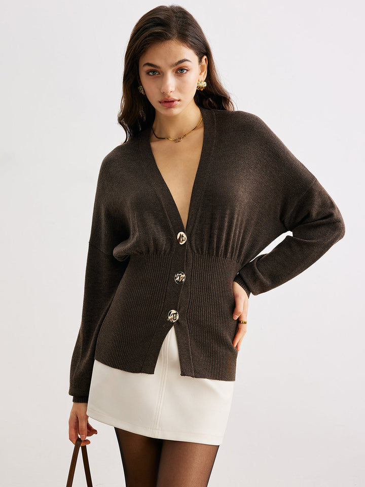 Wool-Blend Cinched Button Knit Outerwear  Liora Lane Boutique Knit Outerwear