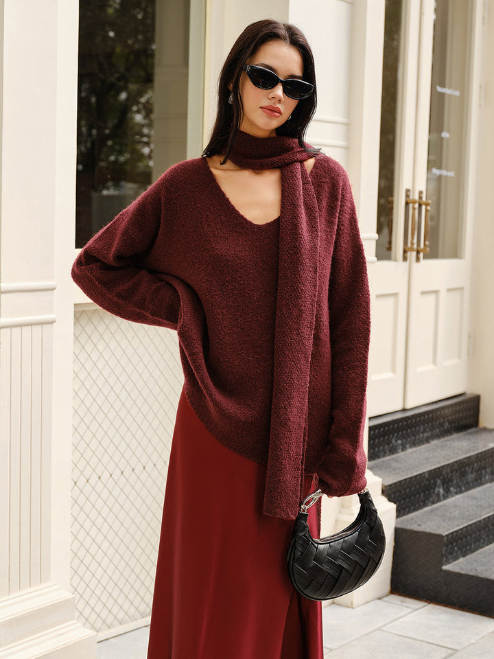 Wool-Blend Loose Sweater With Matching Scarf  Liora Lane Boutique Sweaters