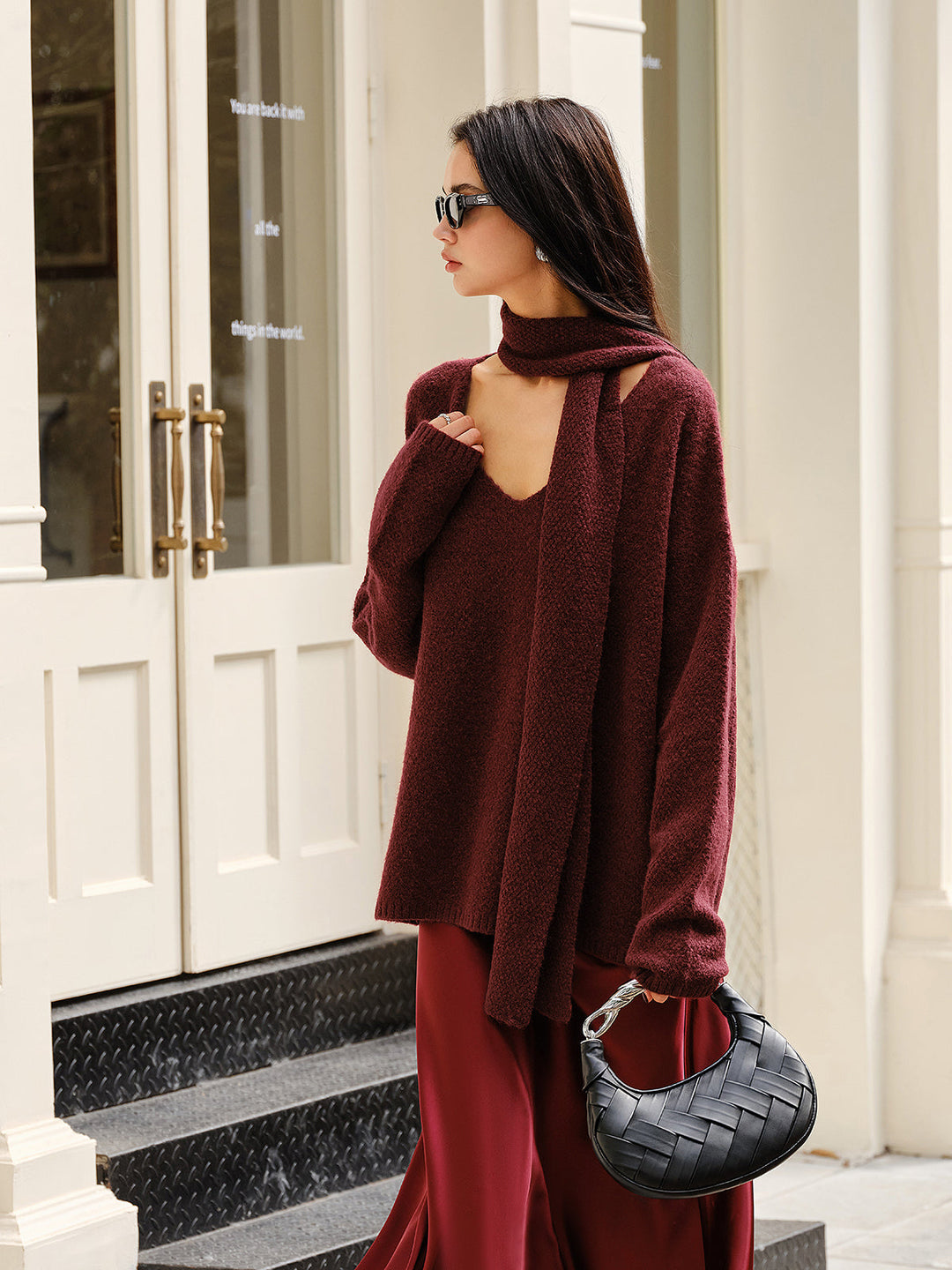 Wool-Blend Loose Sweater With Matching Scarf  Liora Lane Boutique Sweaters