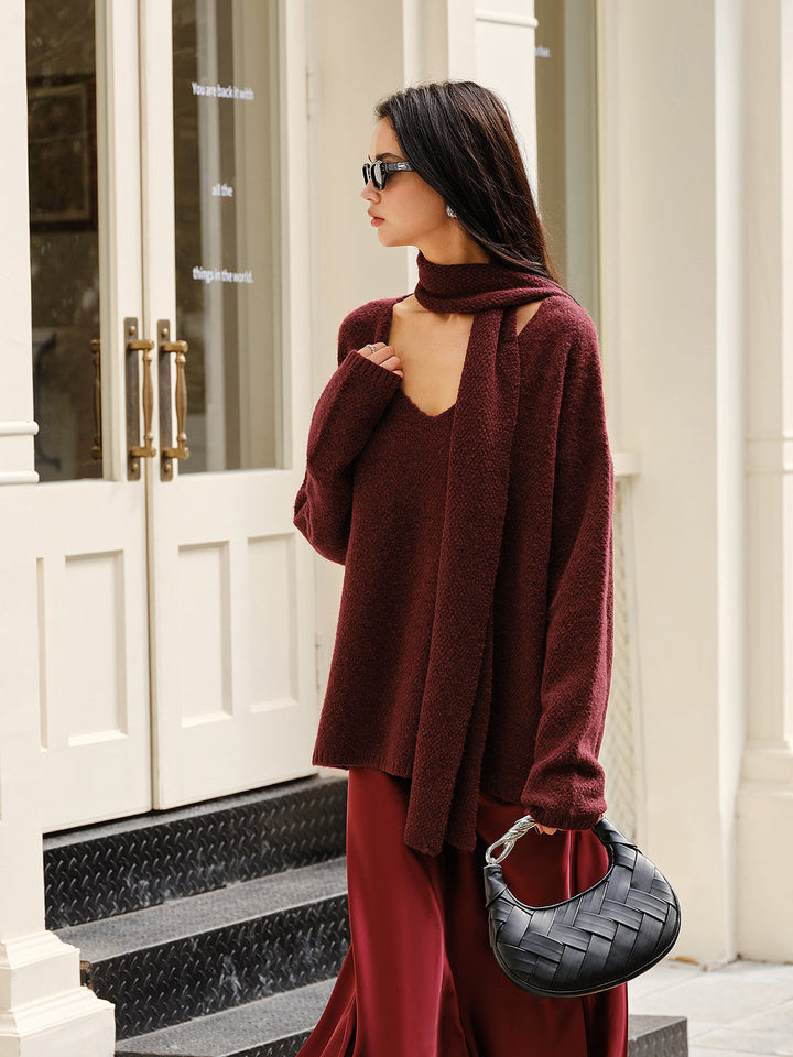 Wool-Blend Loose Sweater With Matching Scarf  Liora Lane Boutique Sweaters