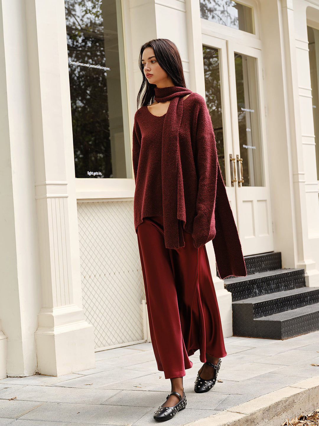 Wool-Blend Loose Sweater With Matching Scarf  Liora Lane Boutique Sweaters