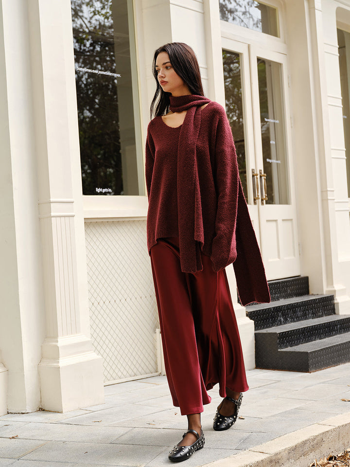 Wool-Blend Loose Sweater With Matching Scarf  Liora Lane Boutique Sweaters