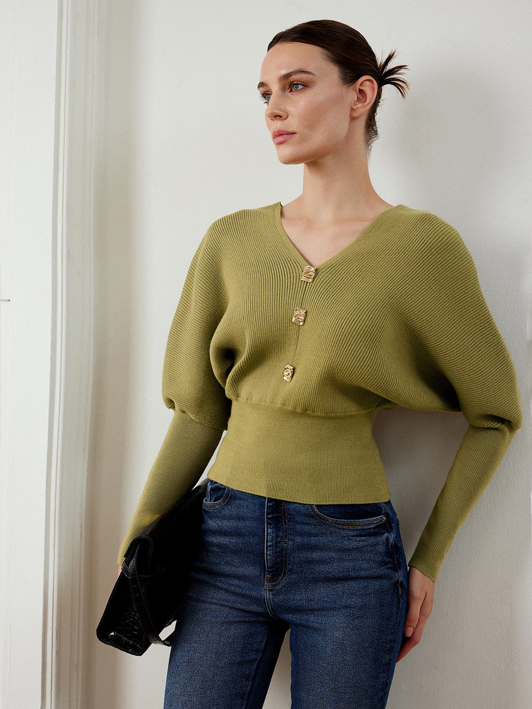 Leg-Of-Mutton Sleeve Cinched Sweater  Liora Lane Boutique Sweaters ArmyGreen / XL 114.99