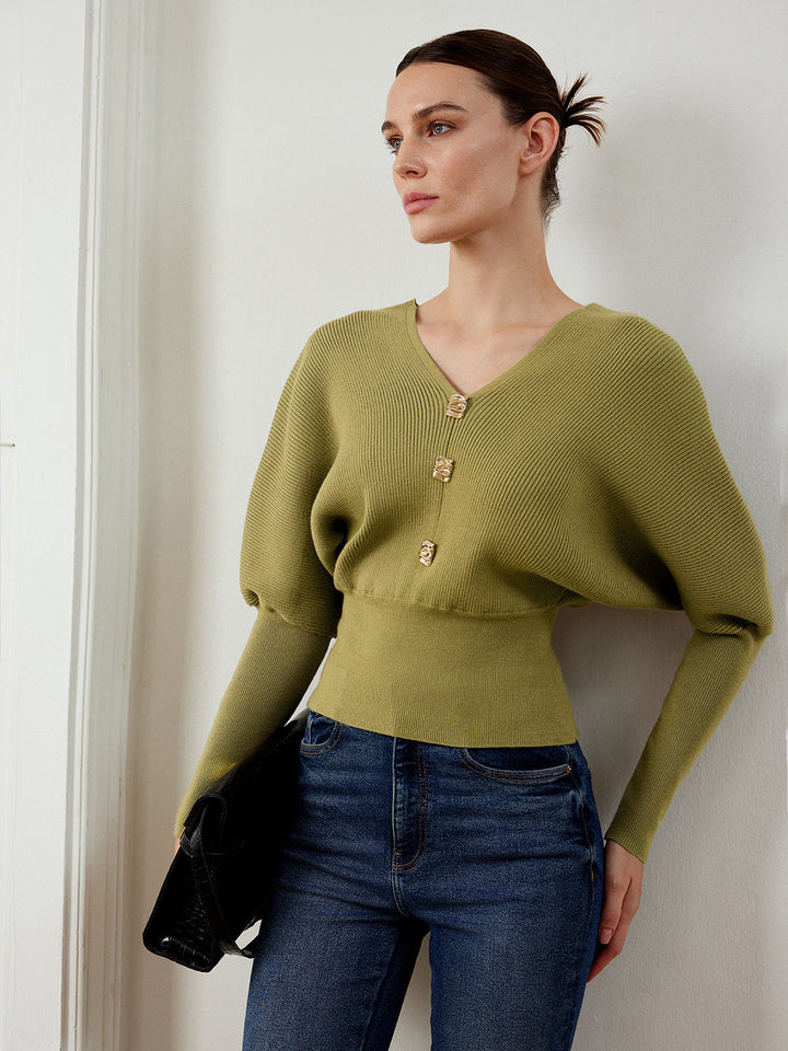 Leg-Of-Mutton Sleeve Cinched Sweater  Liora Lane Boutique Sweaters ArmyGreen / XL 114.99