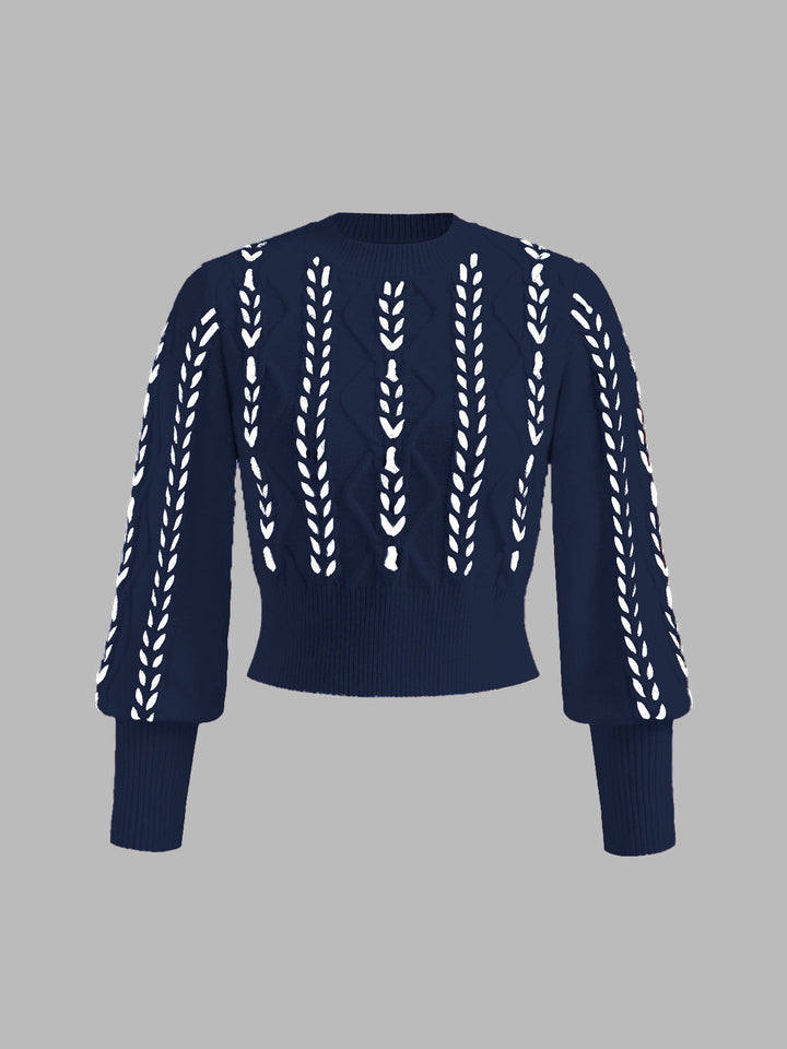 Contrast Binding Cinched Sweater  Liora Lane Boutique Sweaters Navy / XL 49.00