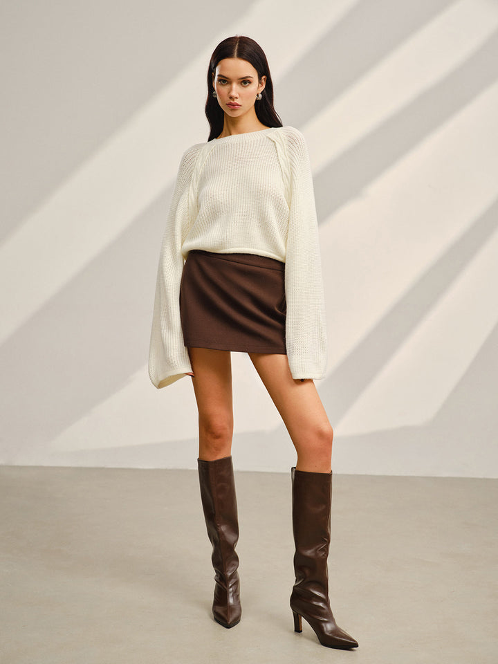 Satin-Bow Bell Sleeve Short Sweater  Liora Lane Boutique Sweaters
