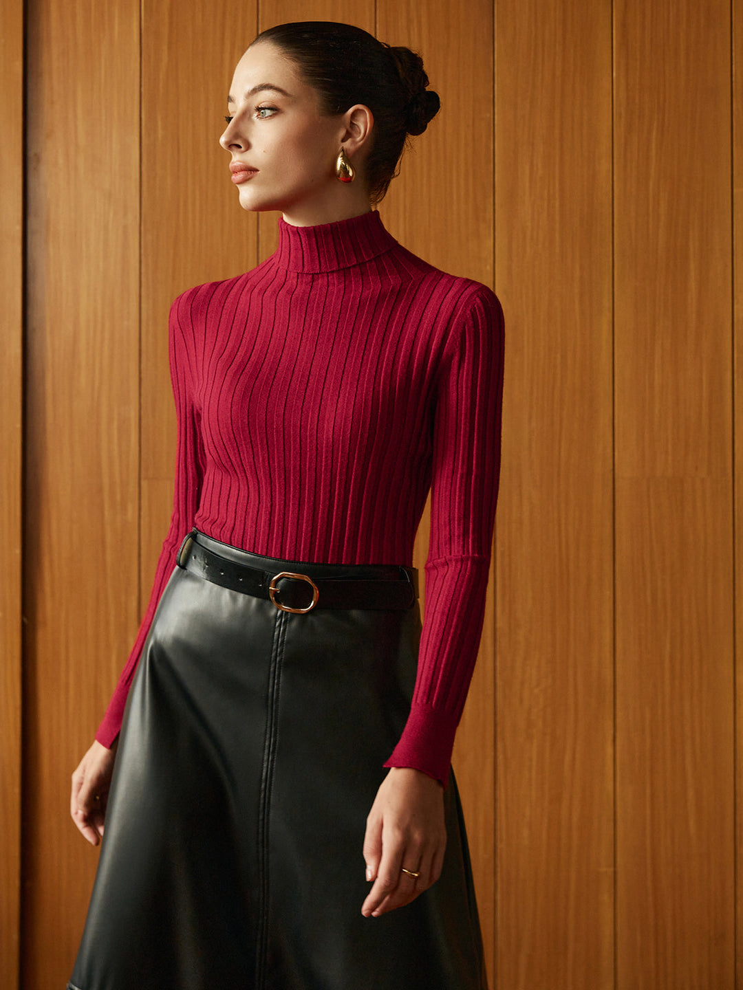 Turtleneck Ribbed Slim Sweater  Liora Lane Boutique Sweaters