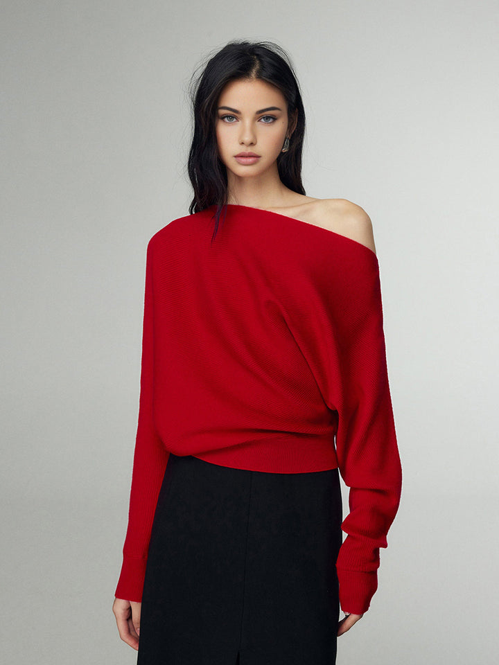 Wool-Blend Straight Neck Knit Top  Liora Lane Boutique Knit Tops Red / XL 44.00