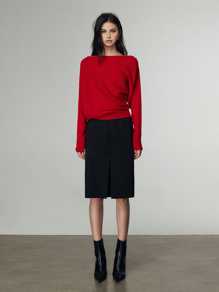 Wool-Blend Straight Neck Knit Top  Liora Lane Boutique Knit Tops