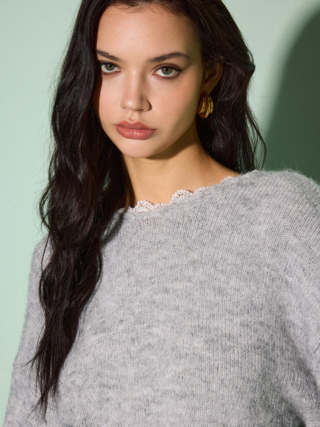 Lace Trim Bow-Decor Draped Sweater  Liora Lane Boutique Sweaters