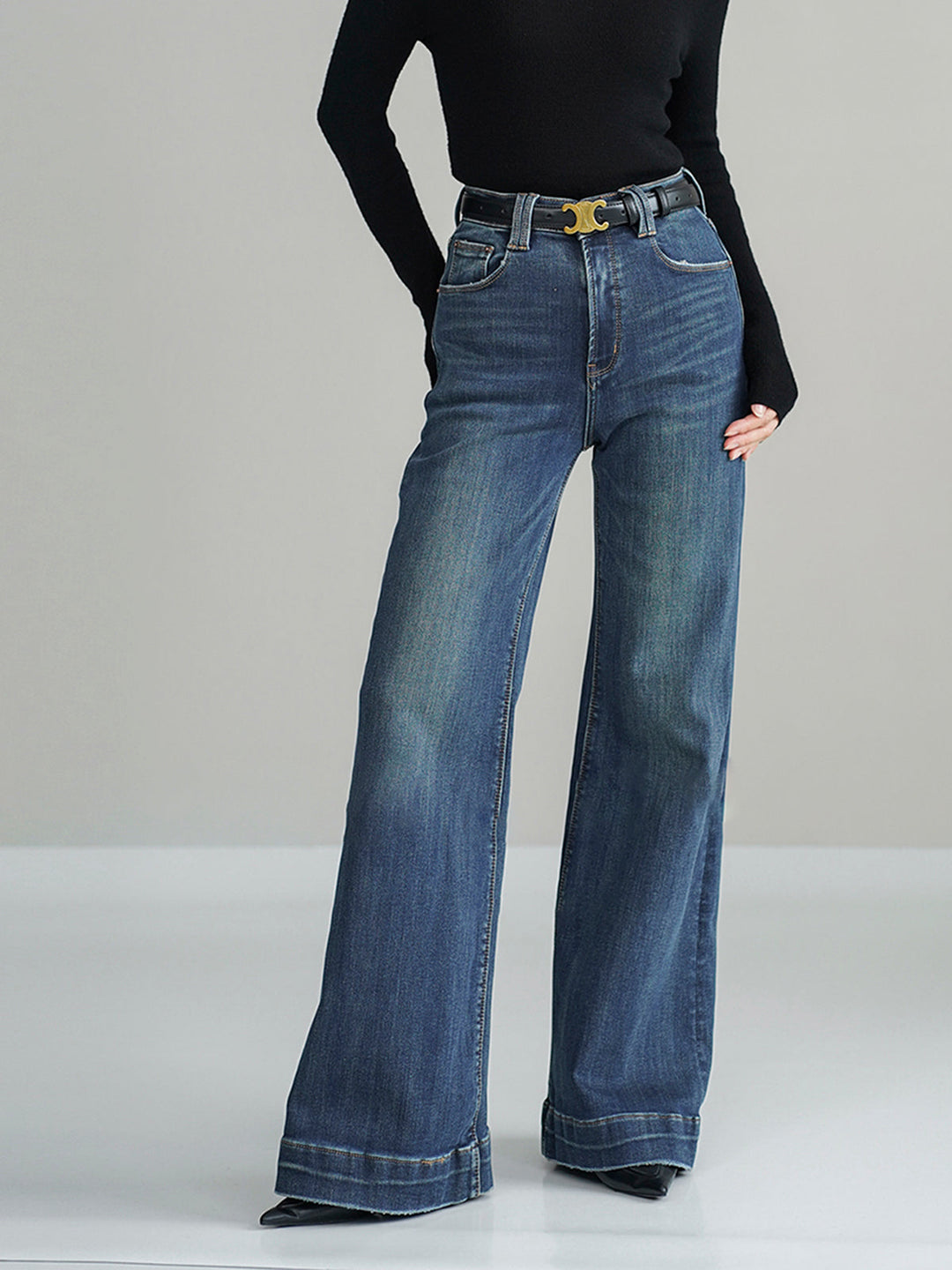 Mid-Waist Bootcut Denim Jeans Without Belt  Liora Lane Boutique Jeans