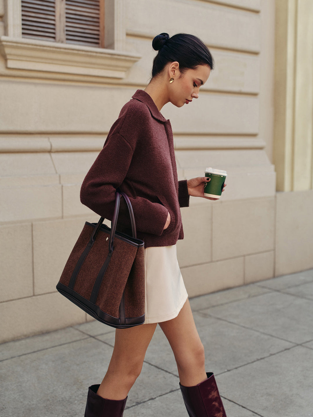 Plain Zipper Polo Cardigan  Liora Lane Boutique Cardigans Burgundy / XL 56.00