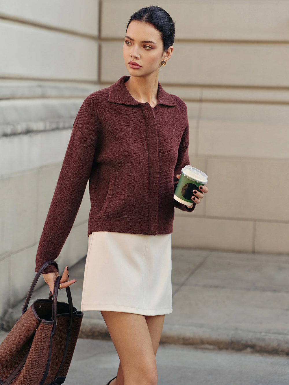 Plain Zipper Polo Cardigan  Liora Lane Boutique Cardigans