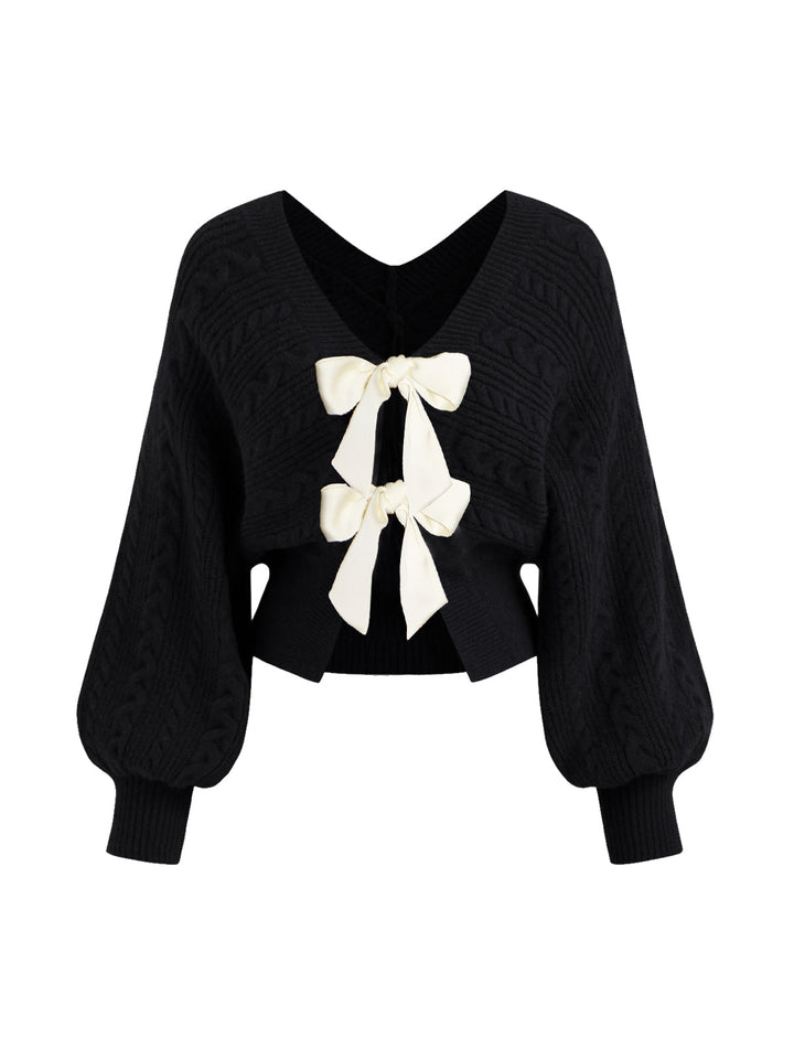 V-Neck Bow Front Twist Cardigan  Liora Lane Boutique Cardigans