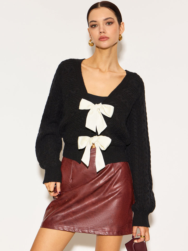 V-Neck Bow Front Twist Cardigan  Liora Lane Boutique Cardigans