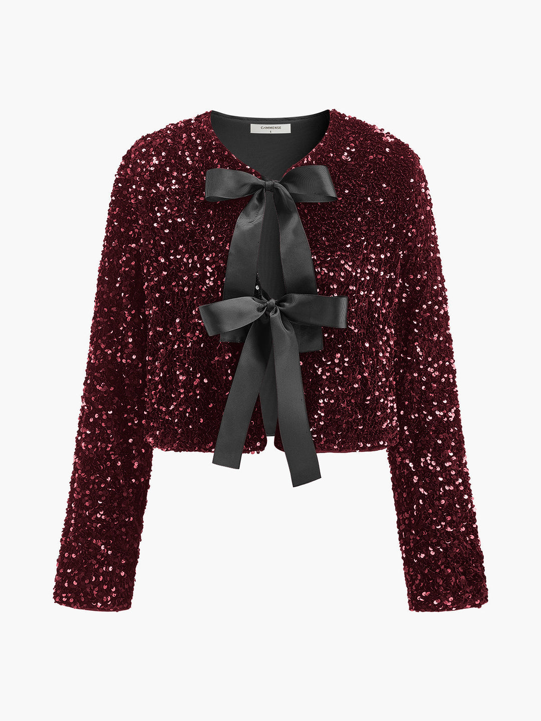 Sequins Velvet Bow Blazer  Liora Lane Boutique Blazers Burgundy / XL 111.00