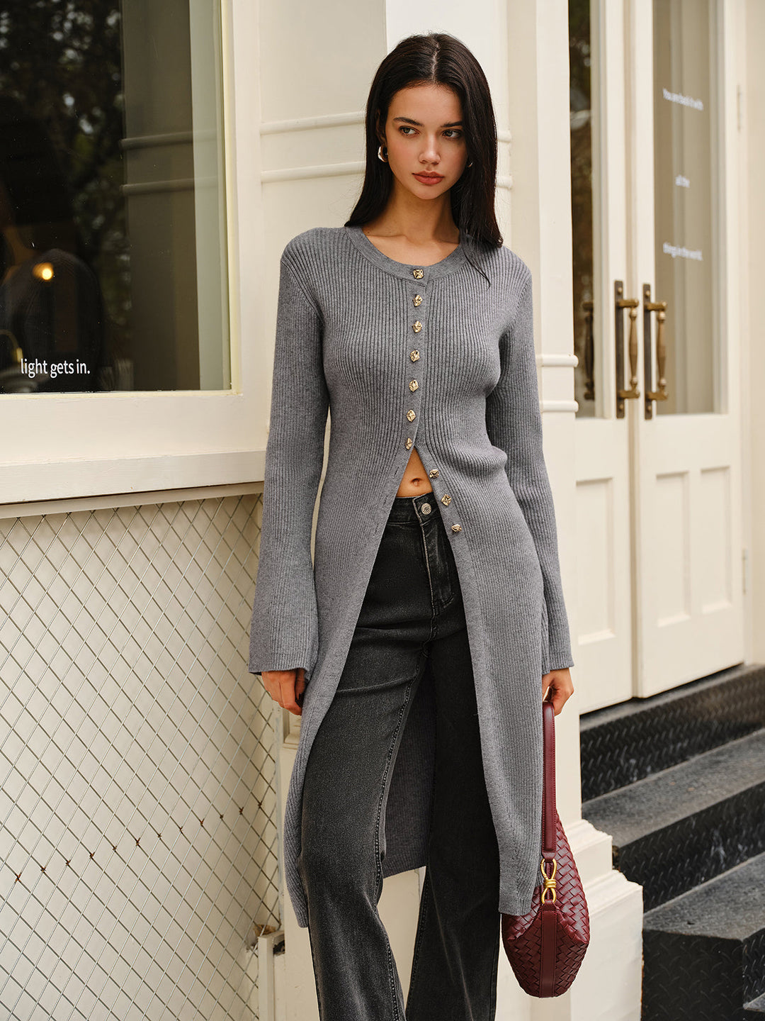 Versatile Metal Breasted Sweater Dress  Liora Lane Boutique Sweater Dresses Grey / XL 137.99