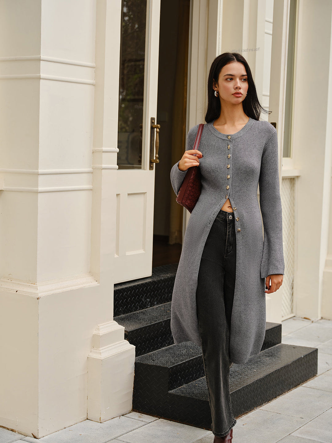 Versatile Metal Breasted Sweater Dress  Liora Lane Boutique Sweater Dresses