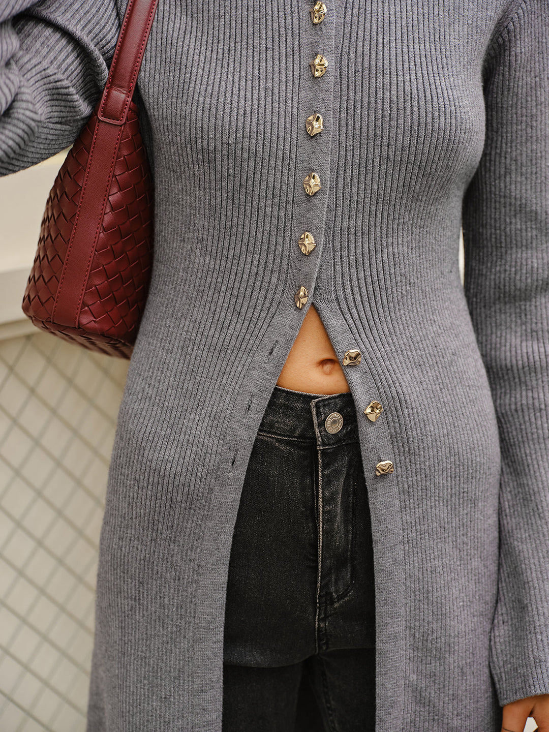Versatile Metal Breasted Sweater Dress  Liora Lane Boutique Sweater Dresses