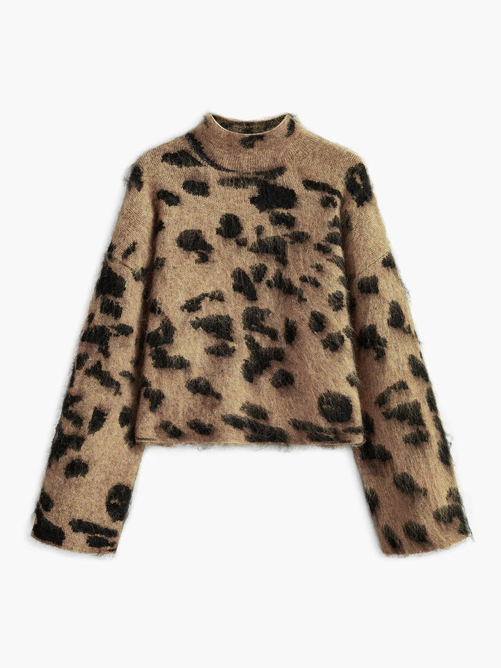 Wool-Blend Leopard Fuzzy Sweater  Liora Lane Boutique Sweaters