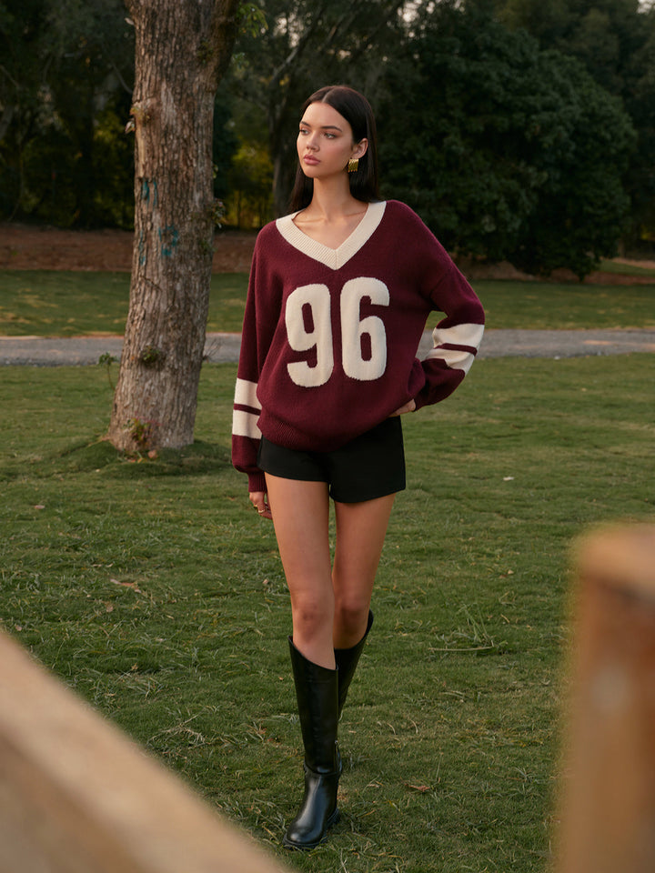 V-Neck Contrast Binding Sweater  Liora Lane Boutique Sweaters Dark Brown / XL 49.00