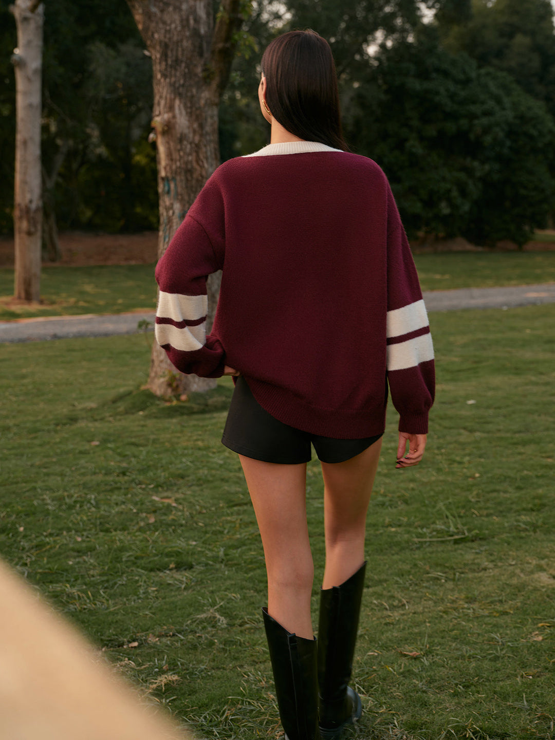 V-Neck Contrast Binding Sweater  Liora Lane Boutique Sweaters