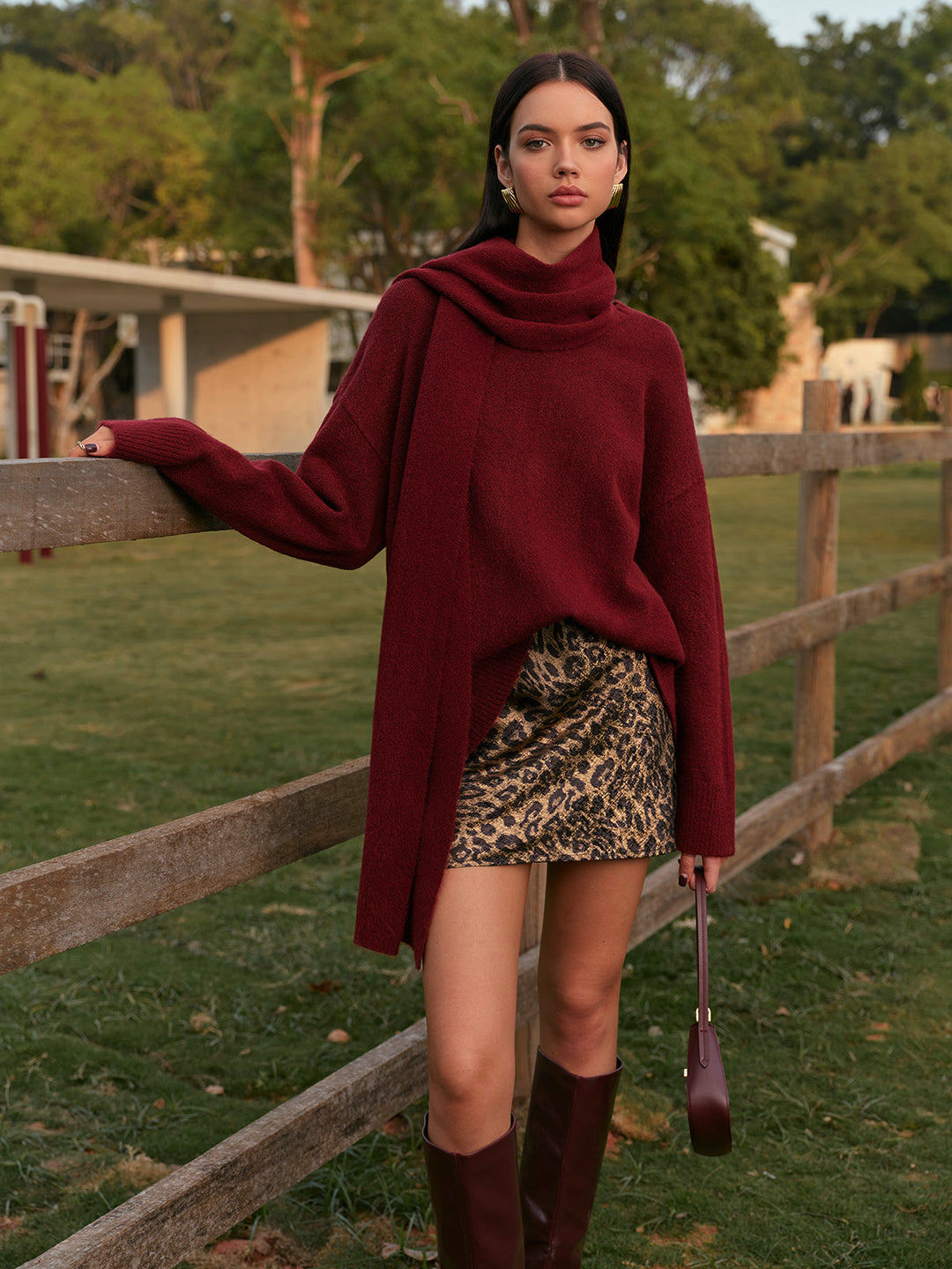 Plain Shift Sweater With Matching Scarf  Liora Lane Boutique Sweaters