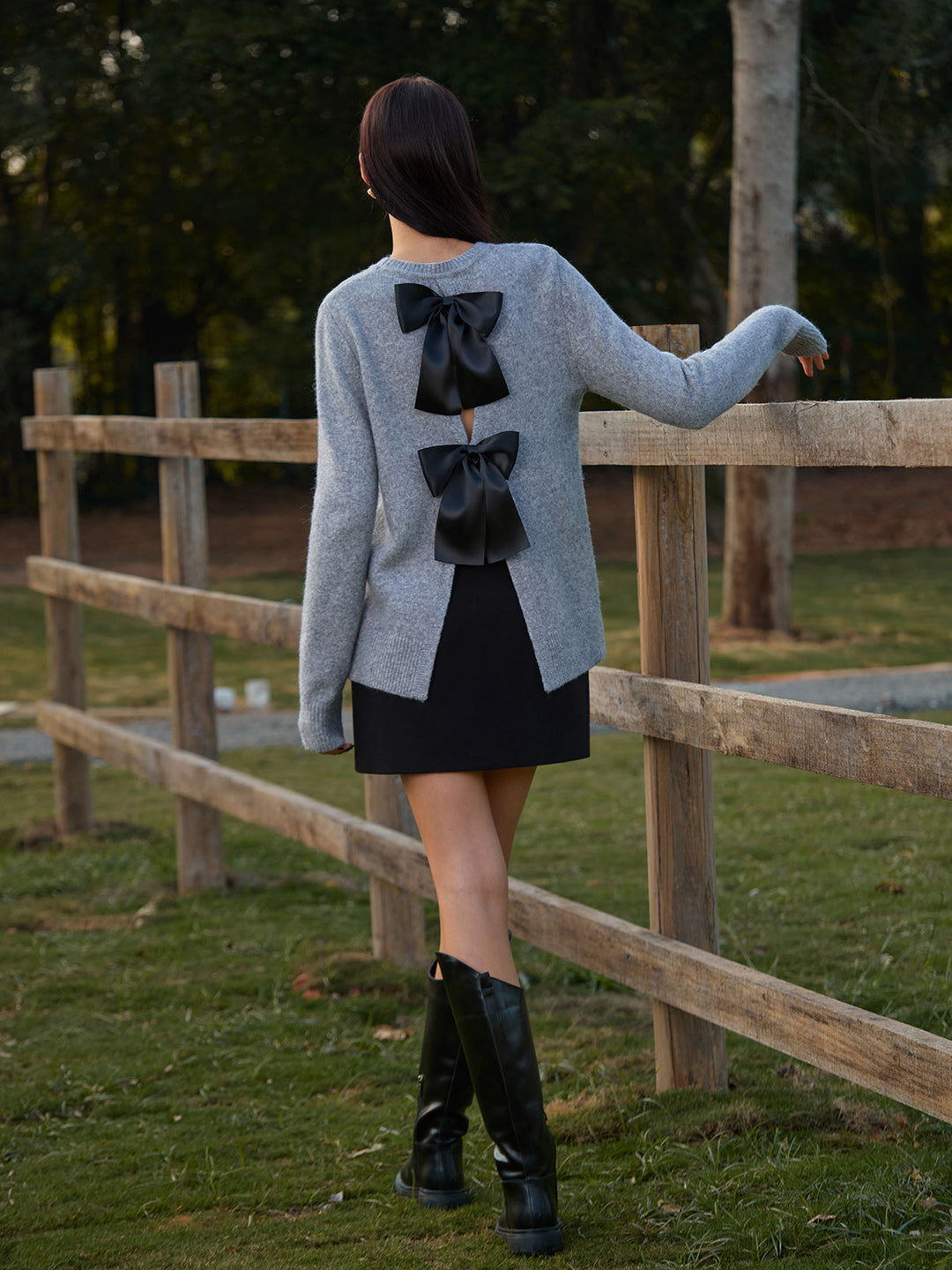 Round Neck Bow-Decor Sweater  Liora Lane Boutique Sweaters