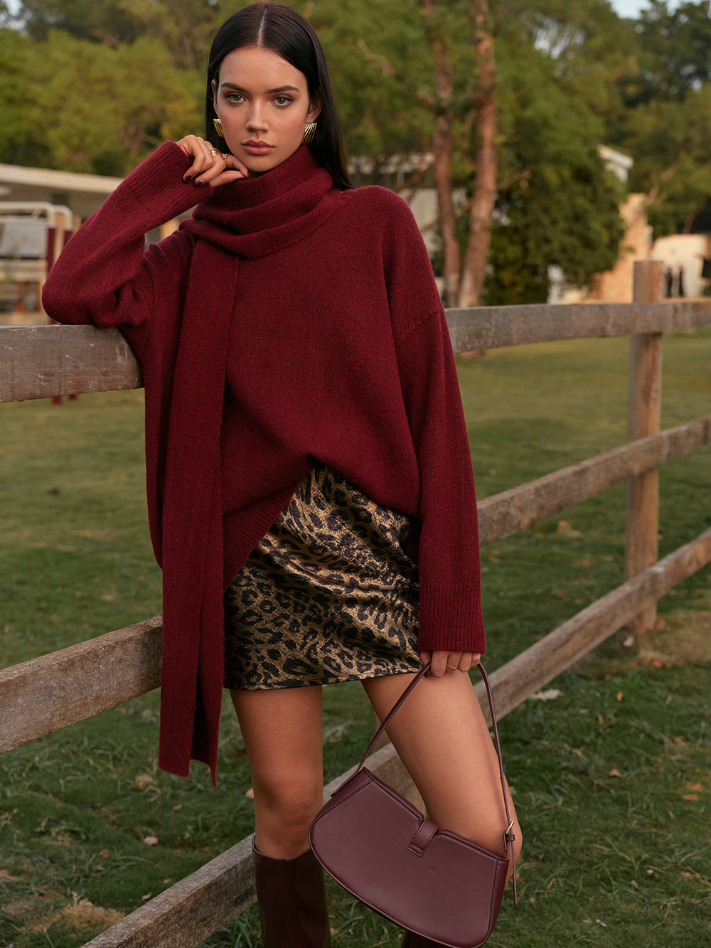 Plain Shift Sweater With Matching Scarf  Liora Lane Boutique Sweaters