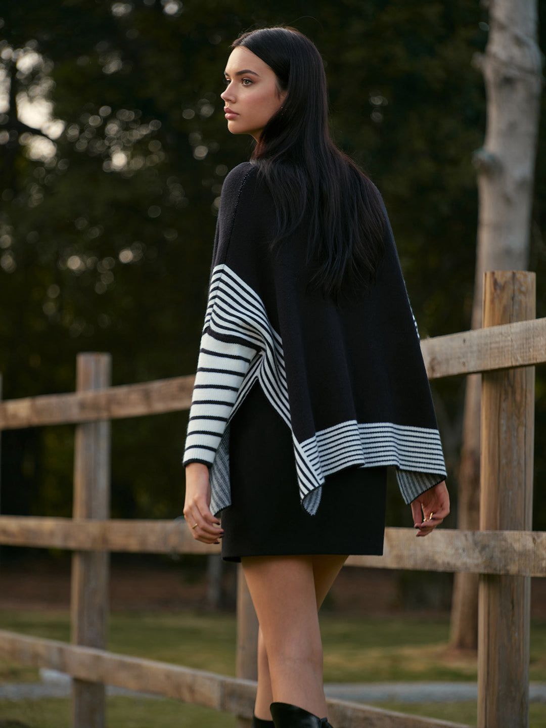 Two-Tone Pinstripe Split Knit Top  Liora Lane Boutique Knit Tops