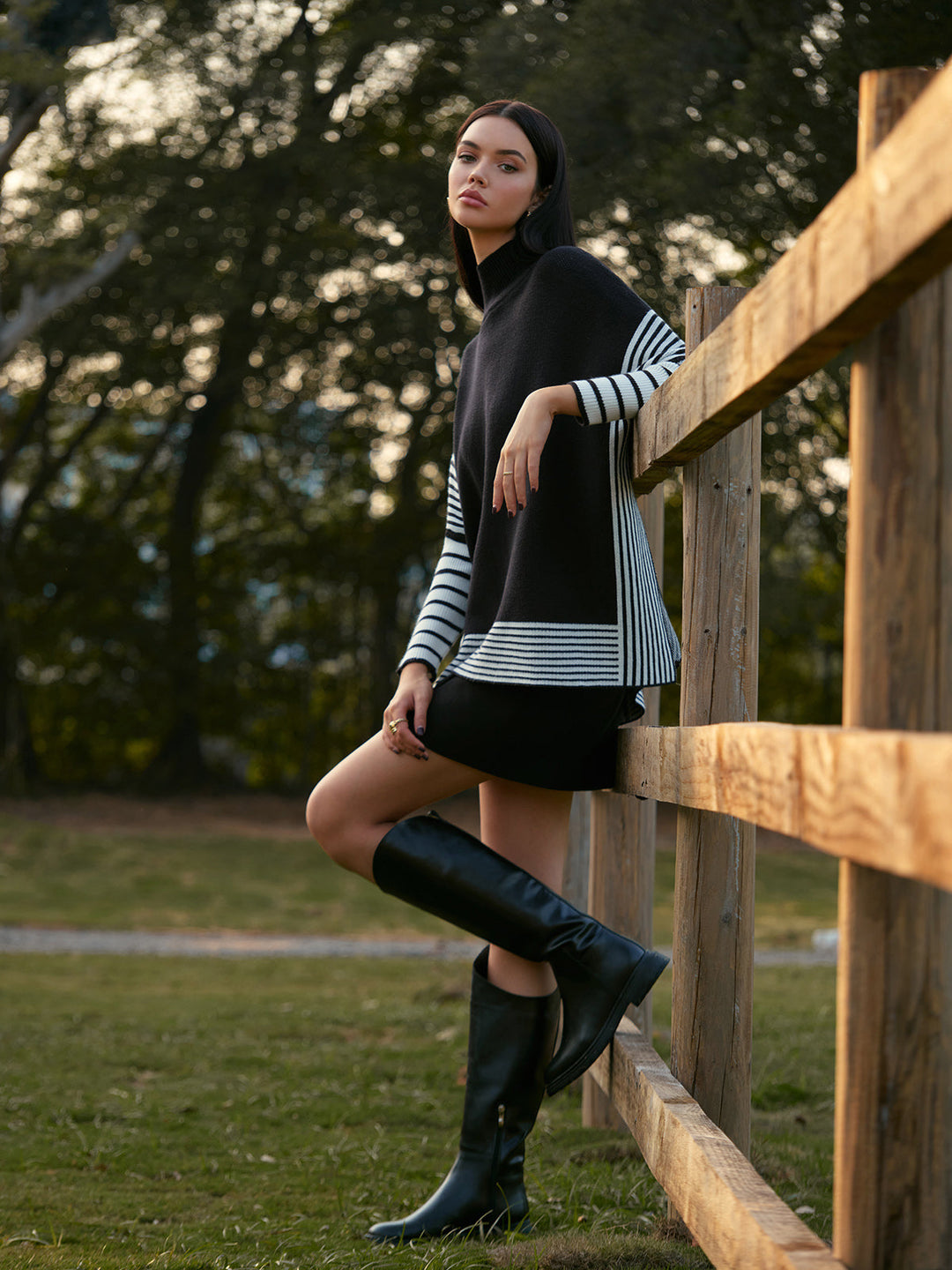 Two-Tone Pinstripe Split Knit Top  Liora Lane Boutique Knit Tops