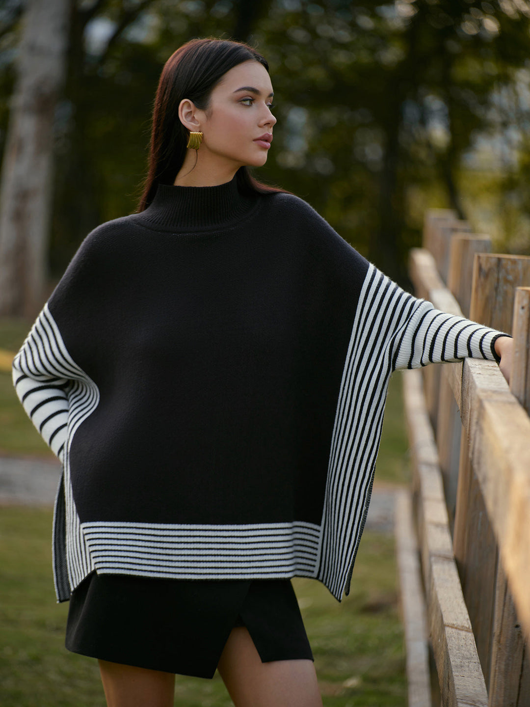 Two-Tone Pinstripe Split Knit Top  Liora Lane Boutique Knit Tops