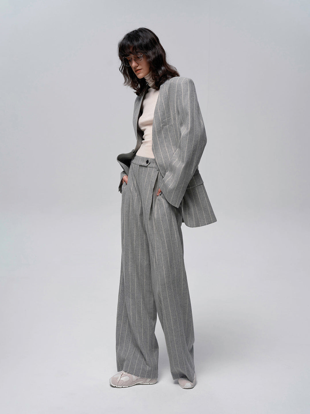 Wool-Blend Pinstripe Tweed Pants  Liora Lane Boutique Pants