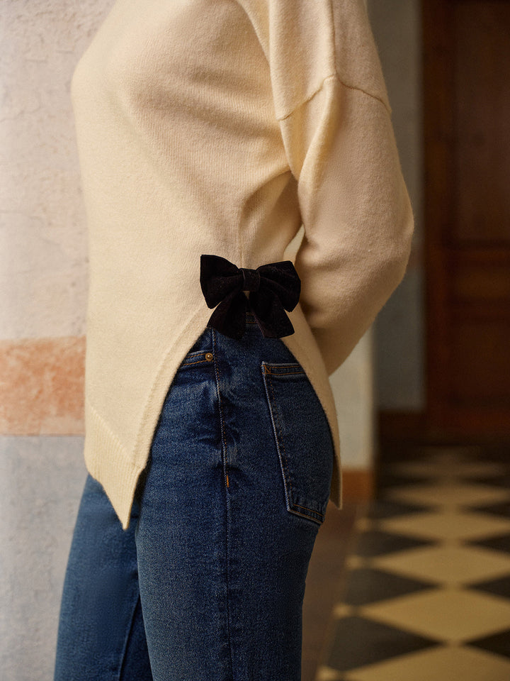 Bow-Decor High Stretch Slit Sweater  Liora Lane Boutique Sweaters