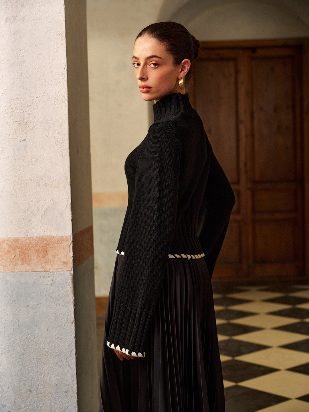 Wool-Blend Contrast Binding Ribbed Knit Top  Liora Lane Boutique Knit Tops