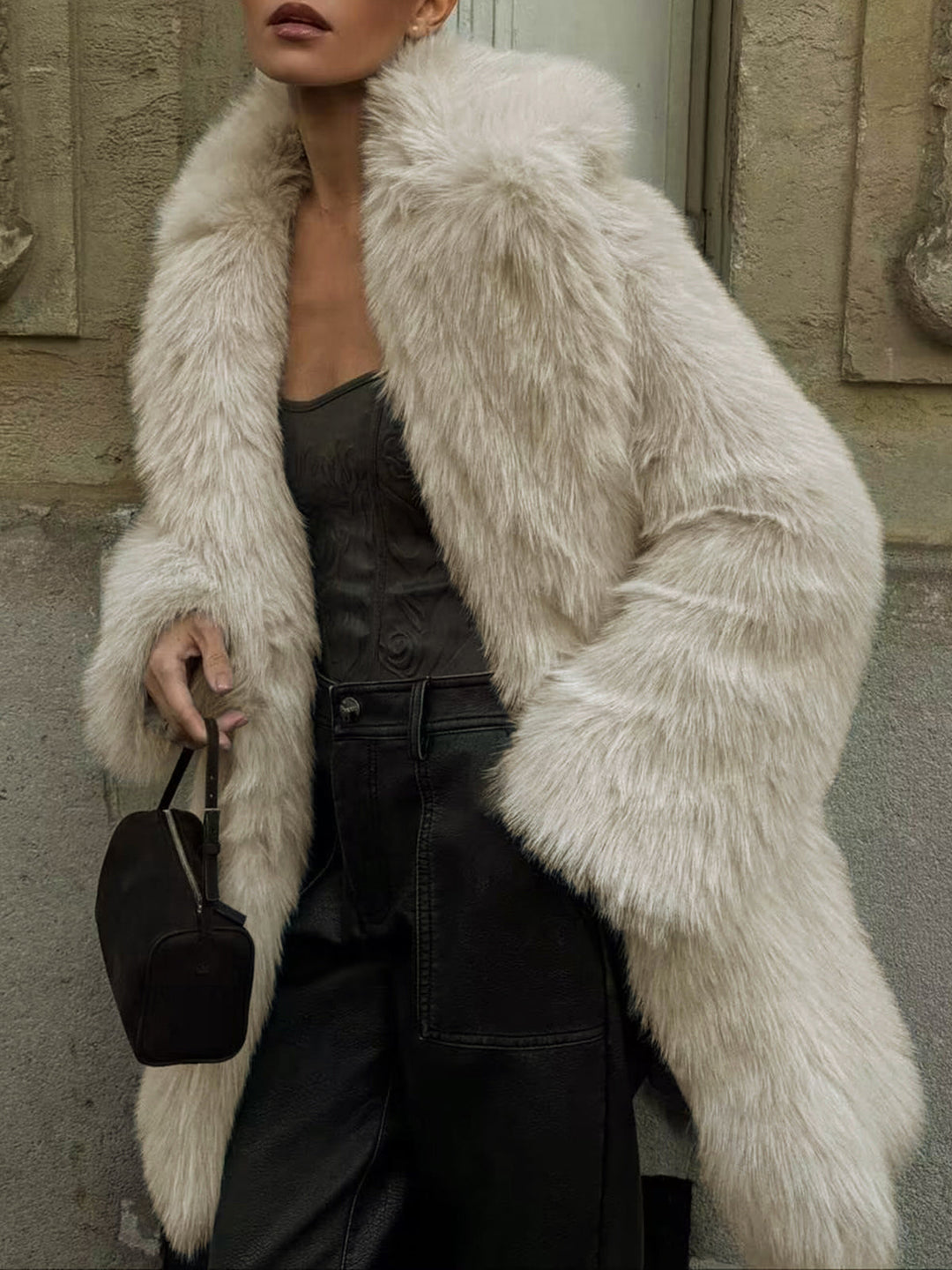 Oversized Fuzzy Women Faux Fur Coat  Liora Lane Boutique Women Faux Fur Coats Beige / XL 85.00