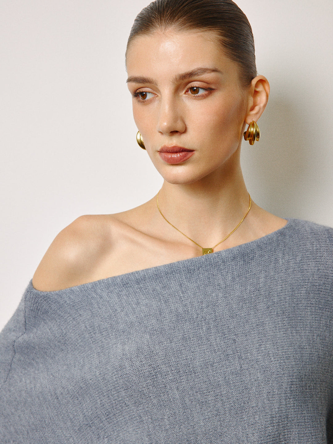 Oversized Asymmetrical Neck Leg-Of-Mutton Sleeve Sweater  Liora Lane Boutique Sweaters