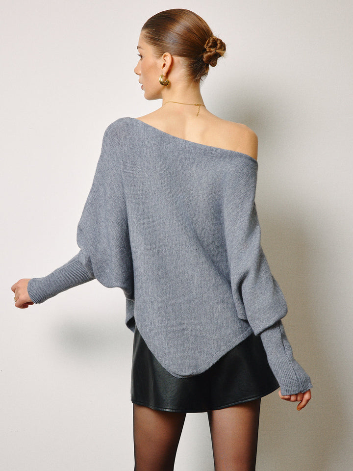 Oversized Asymmetrical Neck Leg-Of-Mutton Sleeve Sweater  Liora Lane Boutique Sweaters