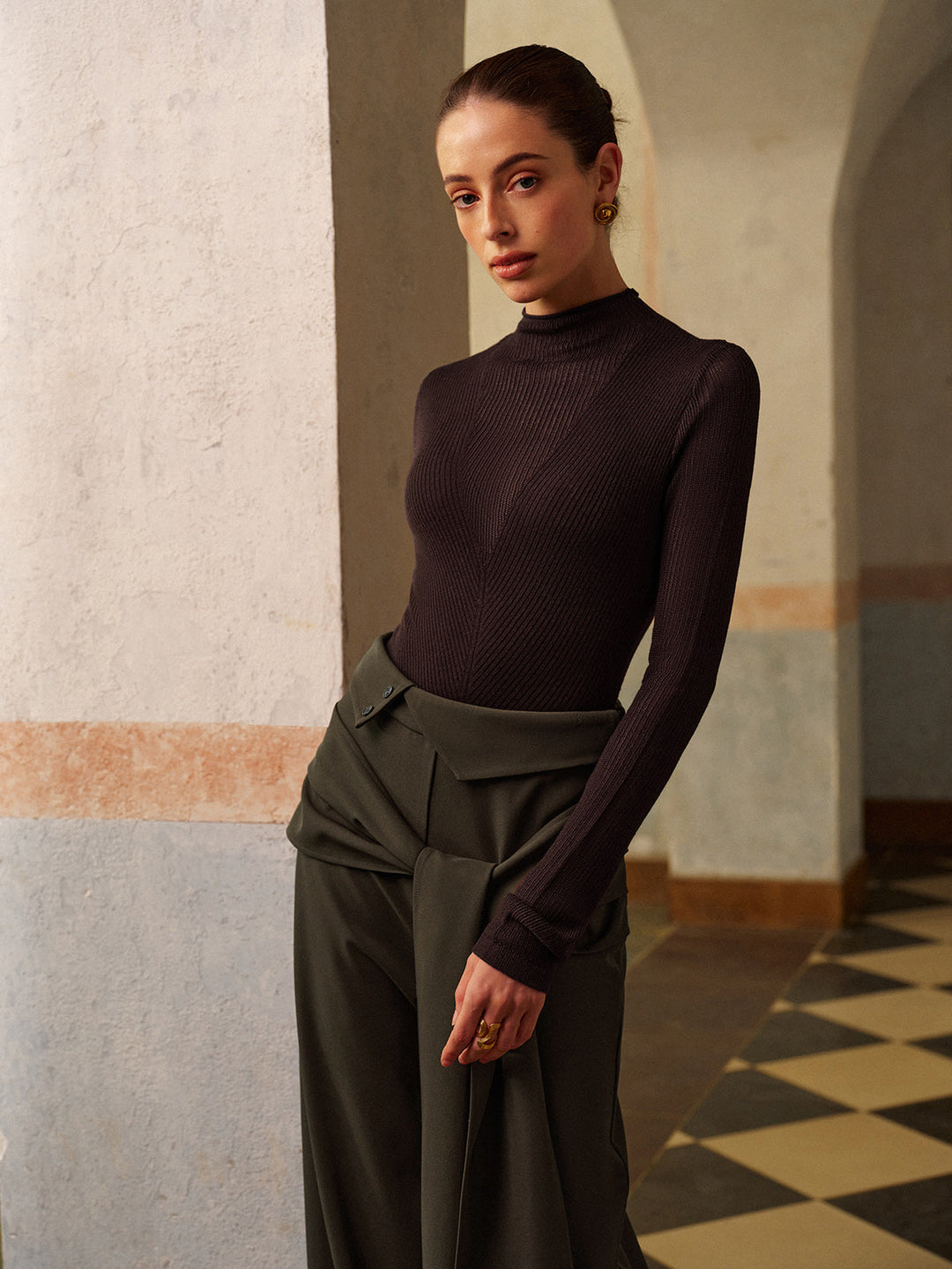 Wool-Blend Semi-Sheer Ribbed Knit Top  Liora Lane Boutique Knit Tops