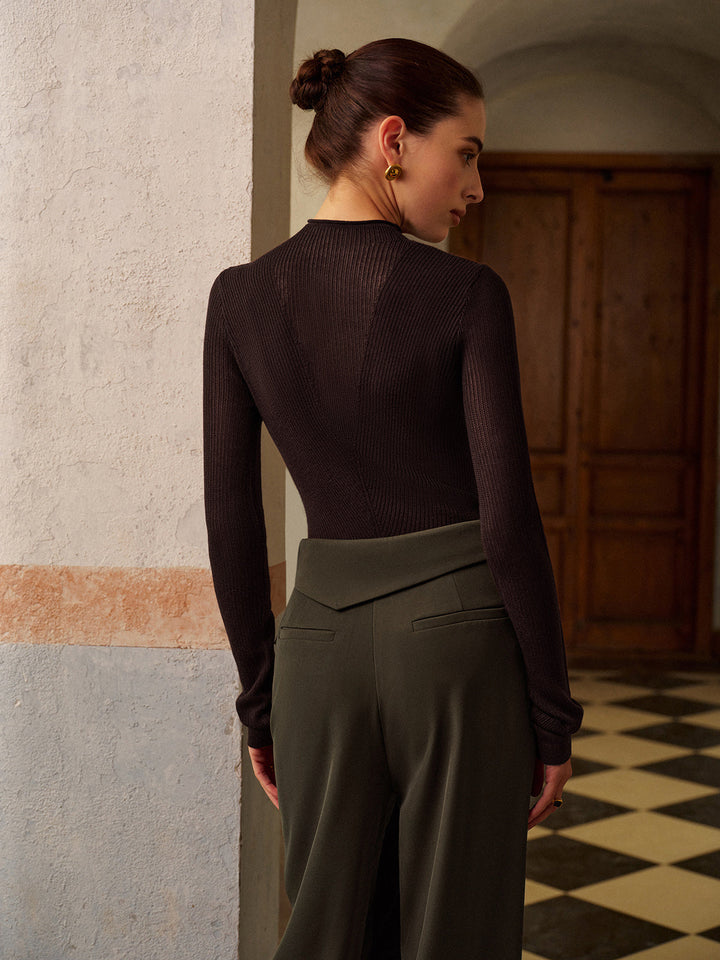 Wool-Blend Semi-Sheer Ribbed Knit Top  Liora Lane Boutique Knit Tops