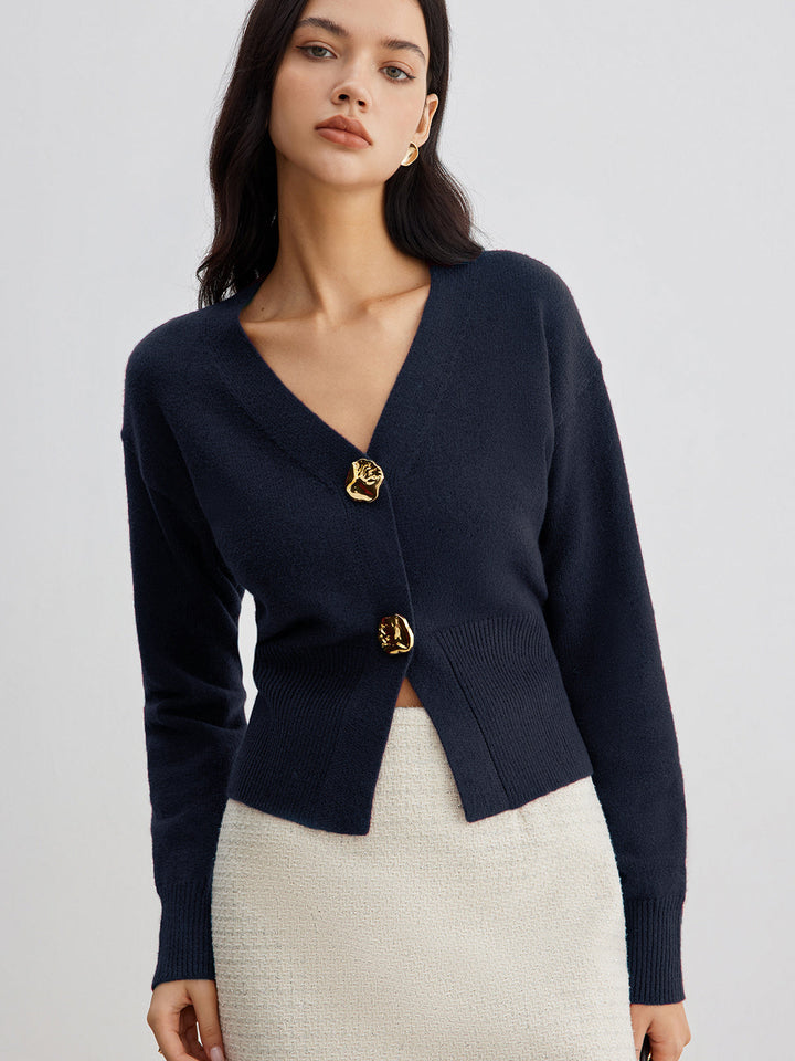 Elegant Metal Button Short Cardigan  Liora Lane Boutique Cardigans Navy / XL 39.00