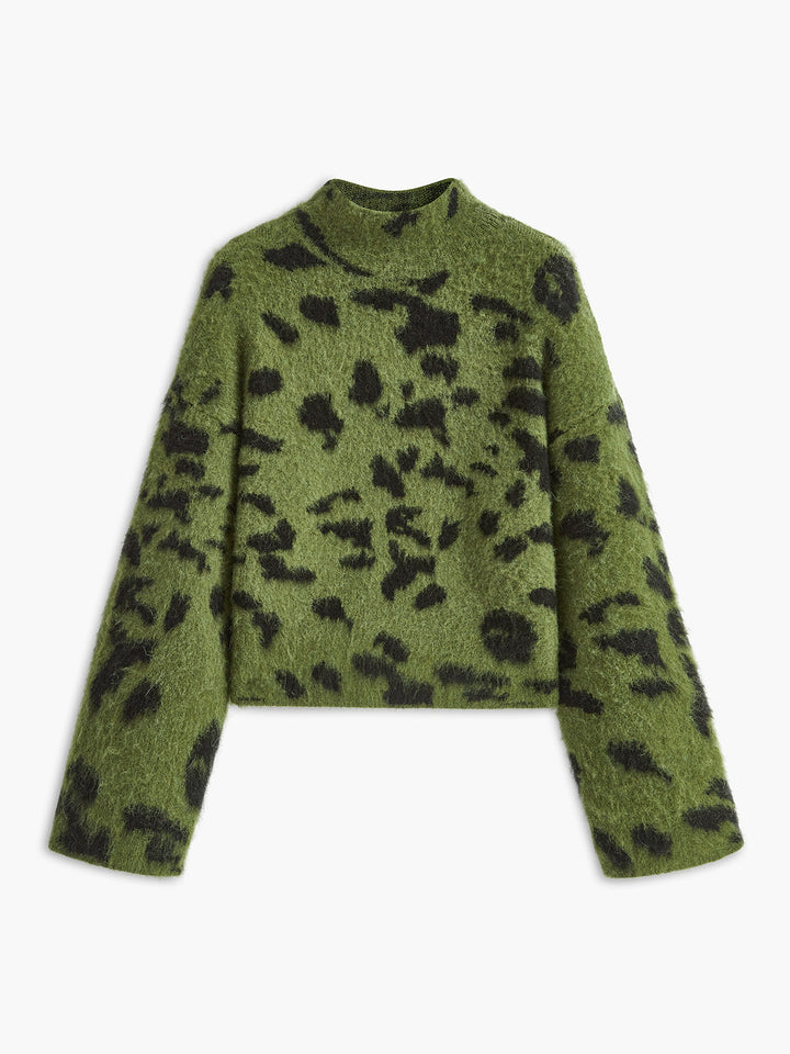 Wool-Blend Leopard Fuzzy Sweater  Liora Lane Boutique Sweaters Green / XL 89.00