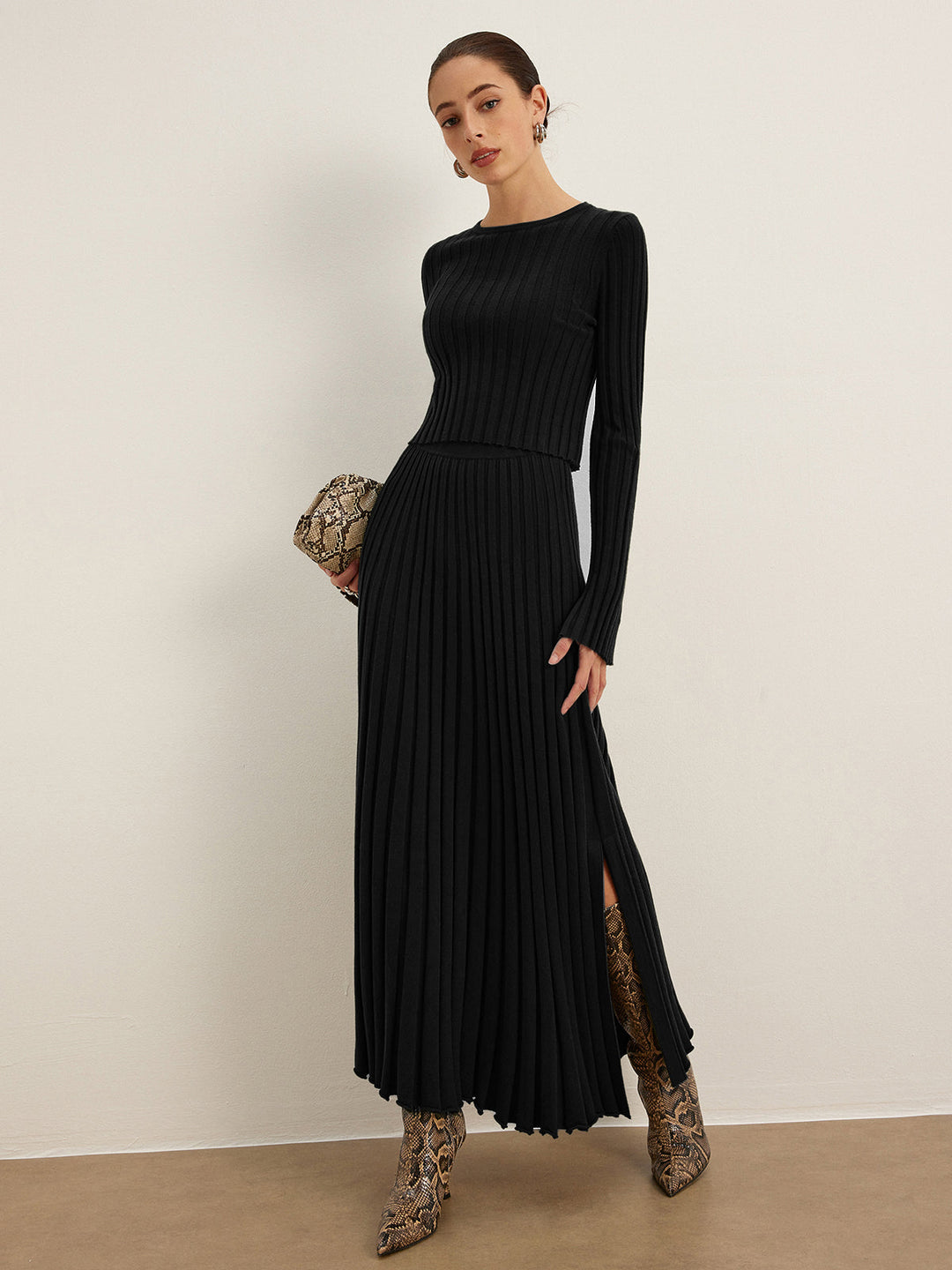 Lettuce Trim Ribbed Crop Sweater  Liora Lane Boutique Sweaters Black / XL 58.00