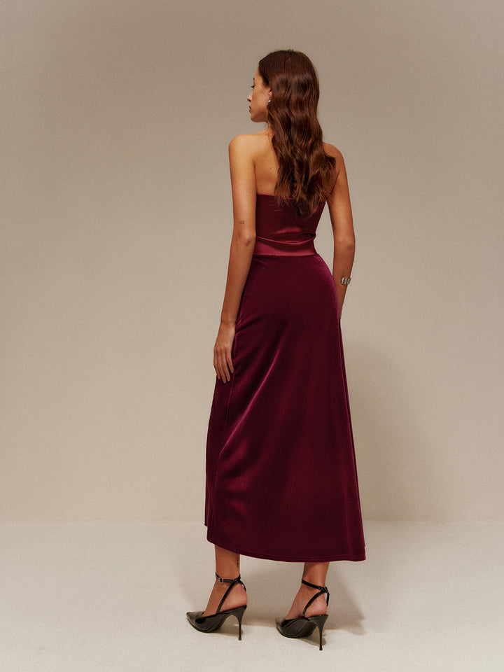Satin Panel Velvet Pleated Tube Dress  Liora Lane Boutique Dresses