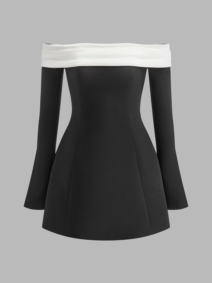 Color Block Off-Shoulder Bell Sleeve Dress  Liora Lane Boutique Dresses Black / XL 64.00