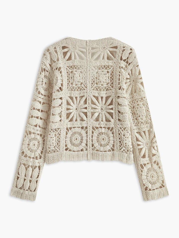 Crochet Square Pattern Button-Front Cardigan  Liora Lane Boutique Cardigans