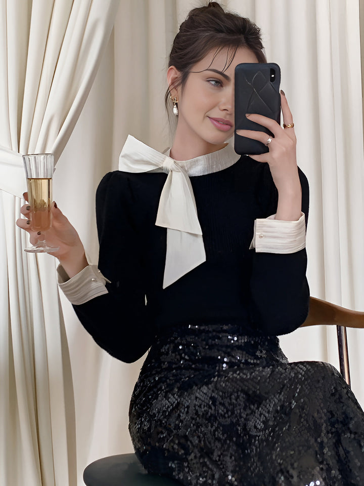 Color Block Bow Knit Top  Liora Lane Boutique Knit Tops