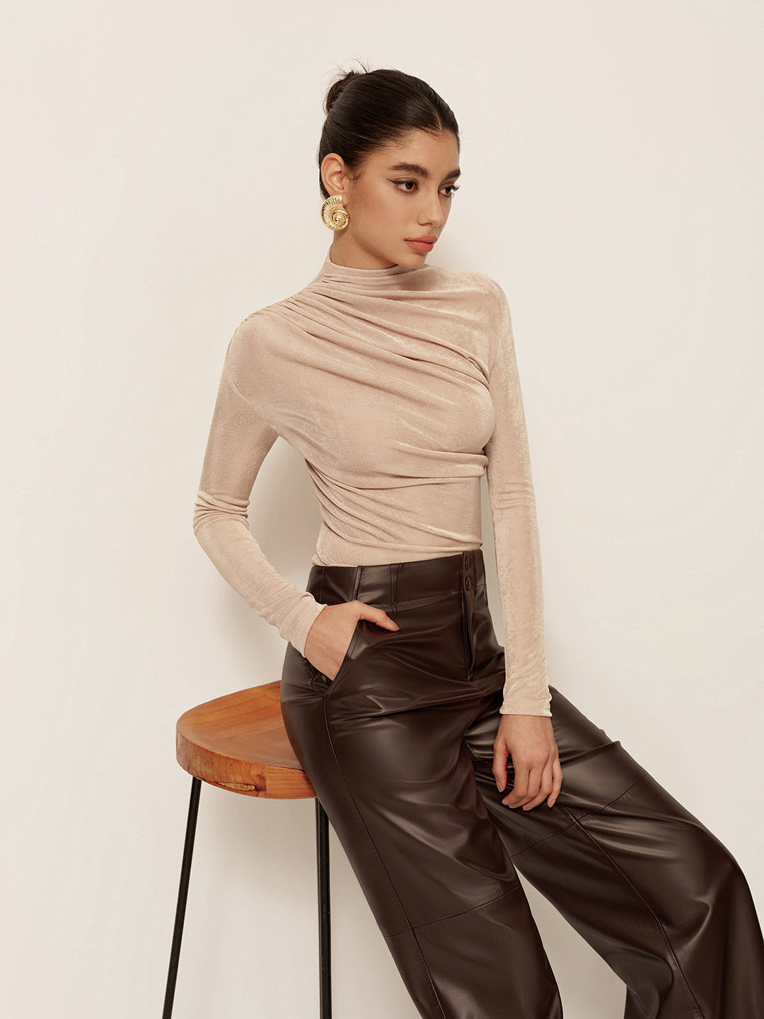 Versatile Ruched Slim T-Shirt  Liora Lane Boutique T-Shirts Khaki / L 28.00